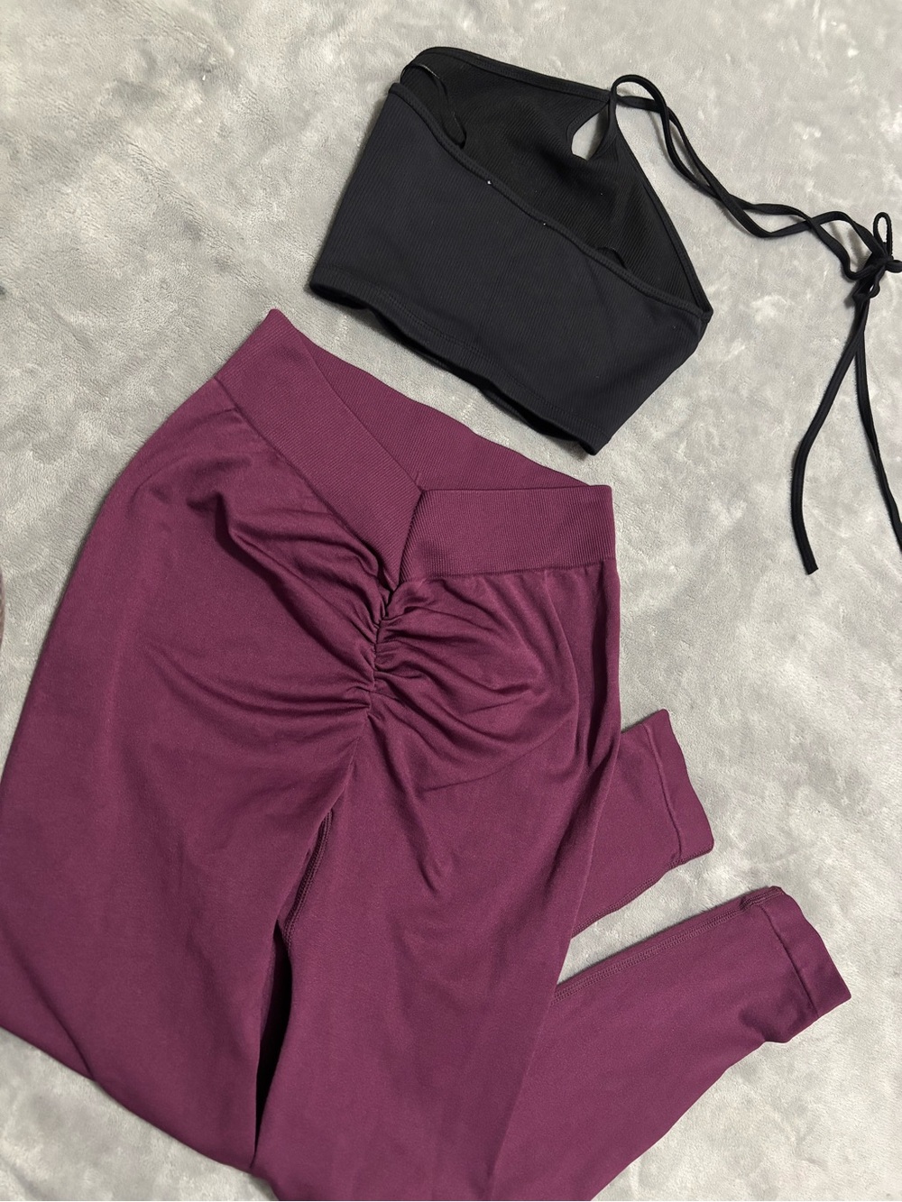 Ruched Plum High-Waist Women's Pants - Unbranded